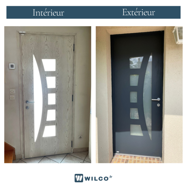 Portes d'entrée en aluminium : porte en aluminium kline, vues intérieure et extérieure yvelines. Wilco Yvelines 78